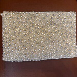 Pearl satin clutch with chain strap NWOT